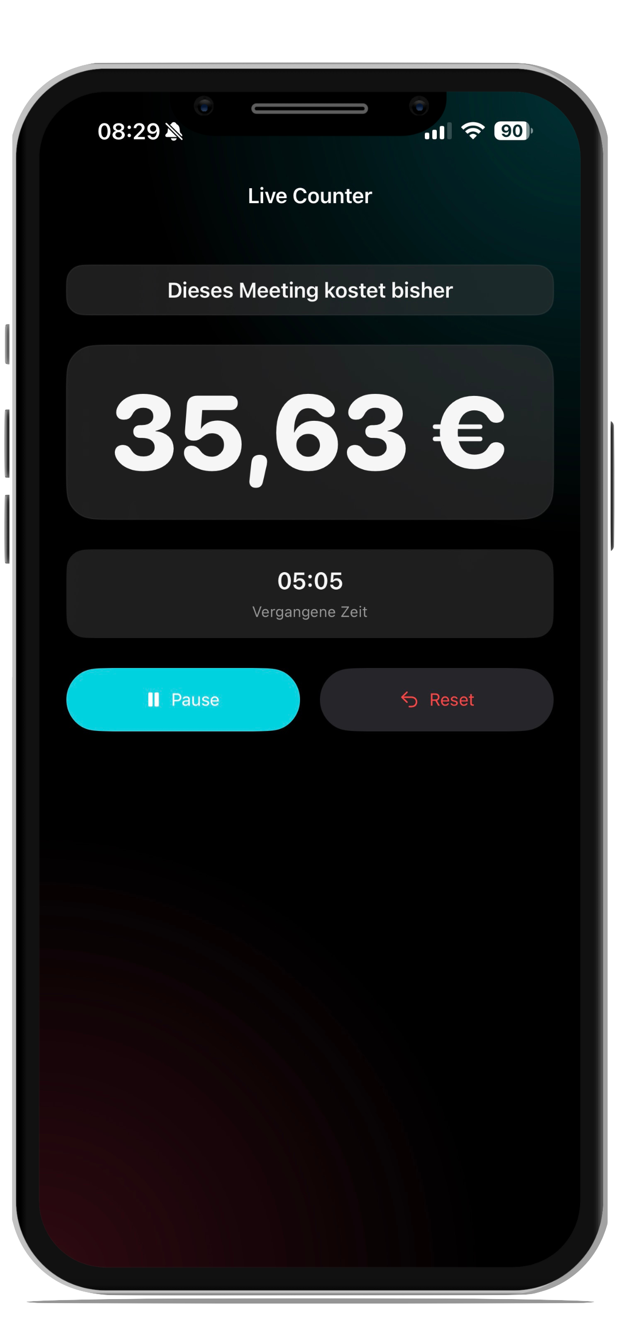 Screenshot der Meeting Kosten Rechner App